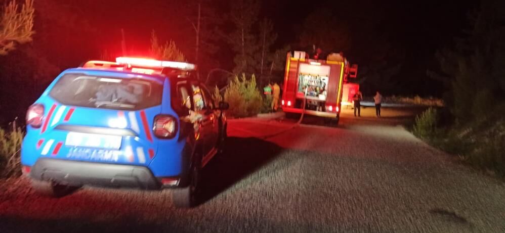 Otomobil Sarampole Uctu Orman Alev Aldi Alev Alan Aractan Son Anda Kurtuldu (3)