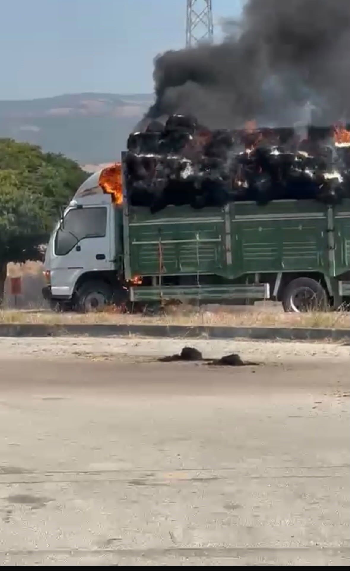 Kamyondaki Balyalar Alev Aldı! Sürücü Aracı Böyle Kurtarmaya Çalıştı (5)