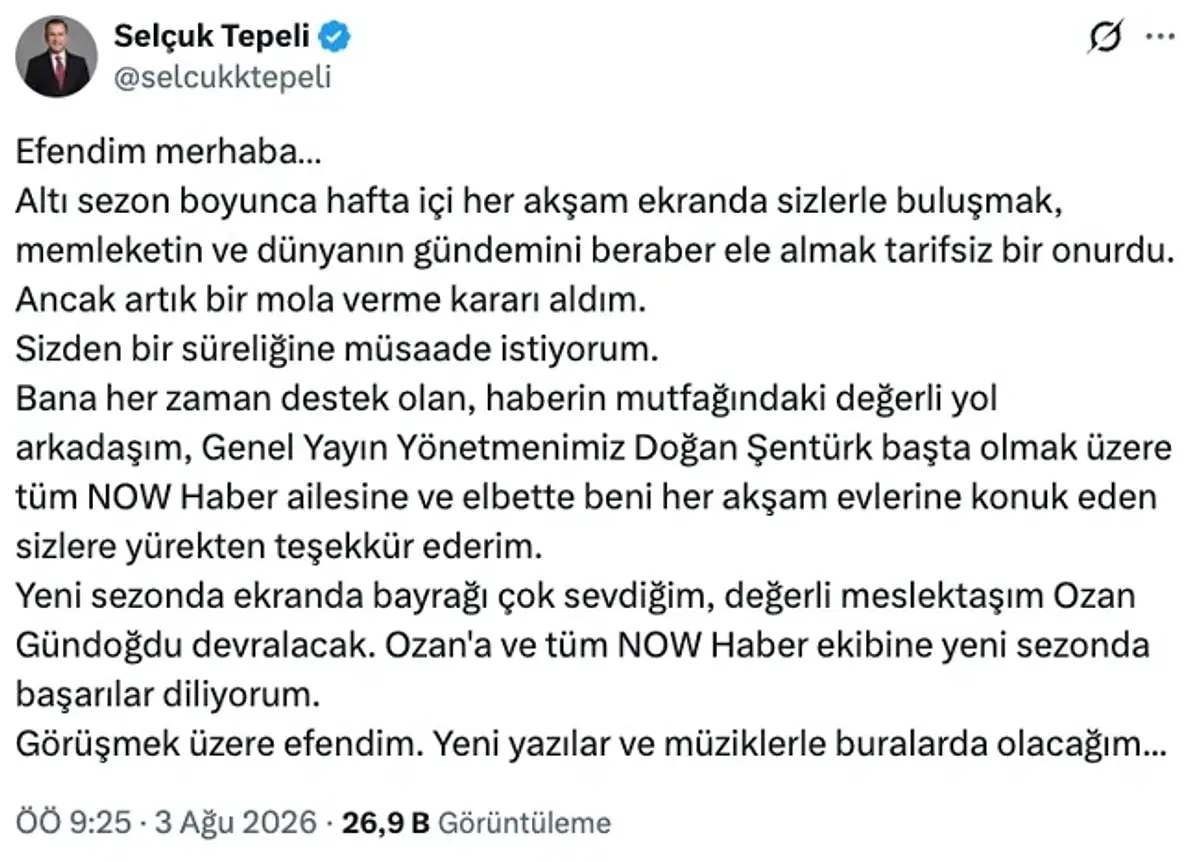 Selçuk Tepeli Now Ana Haber Ayrılık Açıklaması